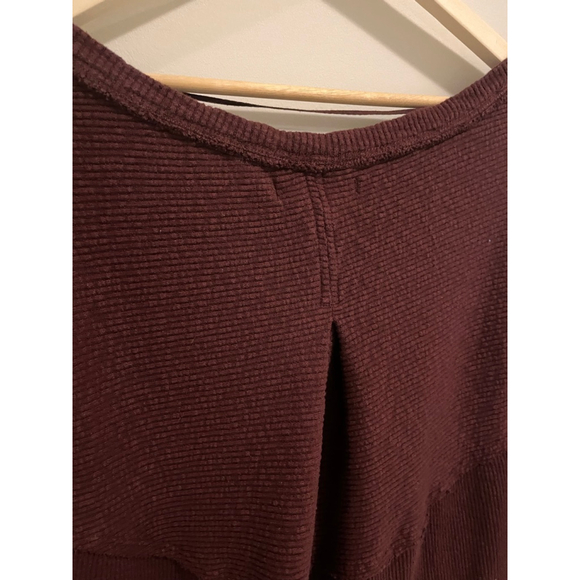 Free People Volume Sleeve Thermal Top Burgundy Cherry Cola Ribbed Oversized - Picture 7 of 9